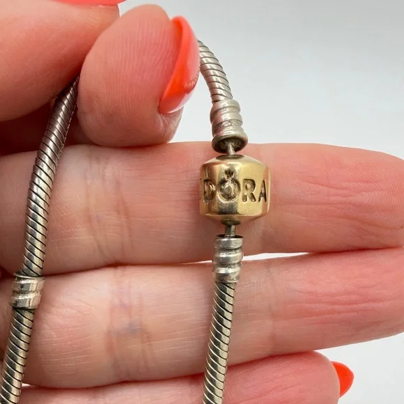 8 Pandora Moments 590702HG Sterling Silver w/ 14kt (585) YG clasp bracelet!